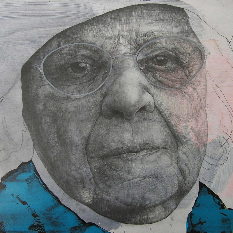 Vít Jonáš, cyklus Celebrity: 59 x 78, akryl a tuha na sololitu, 2010