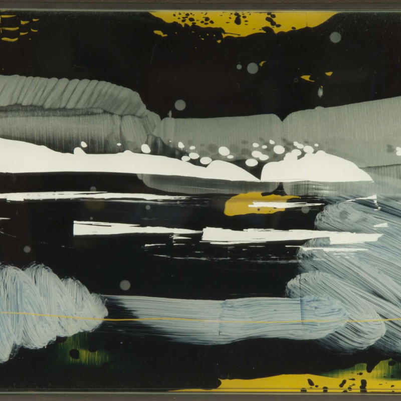 Vít Jonáš, cyklus Sklo: bez názvu (krajina), 28 x 52 x 5cm, kombinovaná technika, vrstvené tabulové sklo, 2010